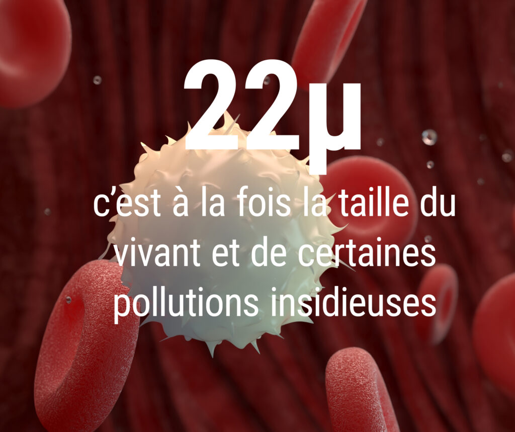 22μ, une taille commune entre le vivant et certaines particules de pollution invisibles mais nuisibles à l'environnement.